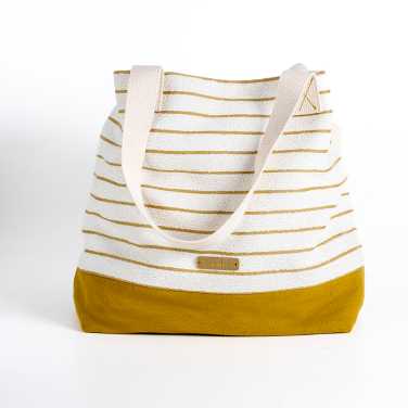 Piculet - ÇİZGİLİ BUKLE OMUZ ÇANTASI/SARI