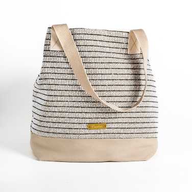 Piculet - ÇİZGİLİ OMUZ ÇANTASI/BEJ